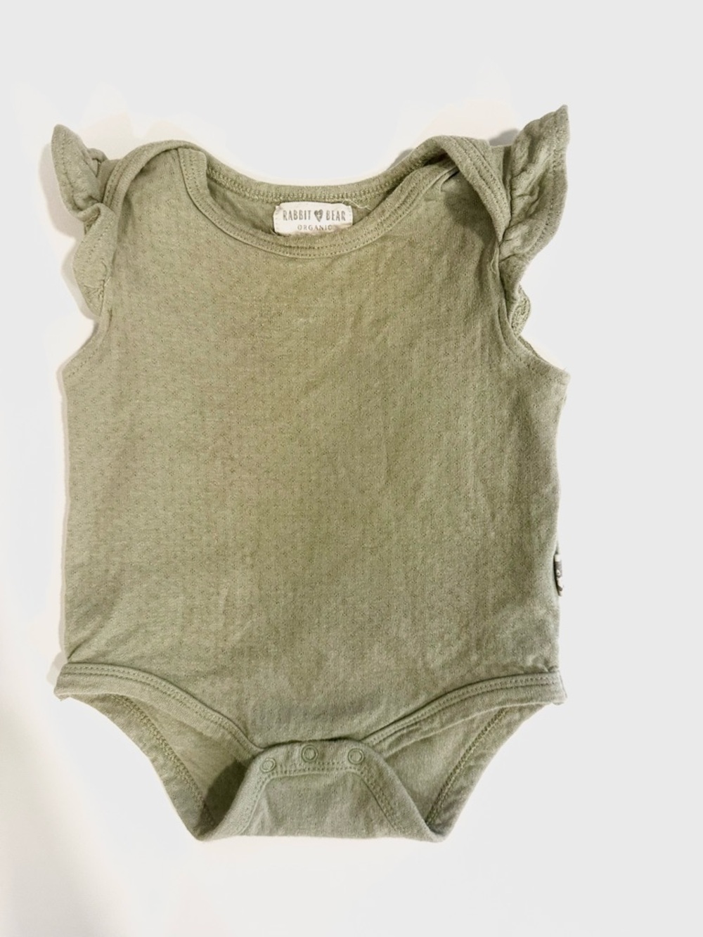 Rabbit Bear Organic Cotton Green Ruffle-Sleeve Baby Bodysuit